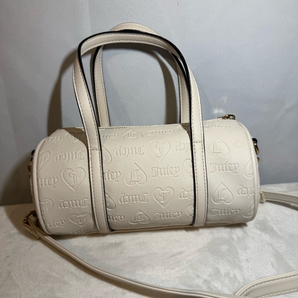 Juicy Couture Y2K White Barrel Bag‎ Gold Logo Crossbody Satchel Purse - Picture 4 of 8